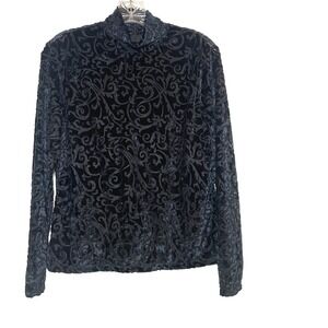 VTG‎ Womens Velvet Burnout Top Mock Neck Long Sleeve Blouse Whimsigoth Medium